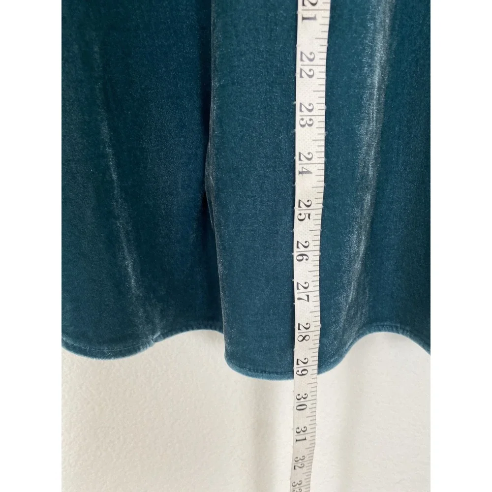 Soft Surroundings Teal Blue Velvet Button‎ Down Shirt Petite PXL Soft Luxe S - Picture 6 of 8